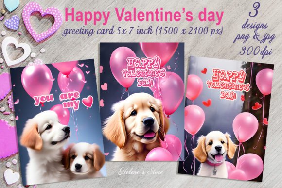 Download Cute Valentines Dog Greeting Cards Set - Cards Collection