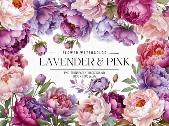 Download Lavender &amp; Pink Flowers Watercolor - Premium Bundle