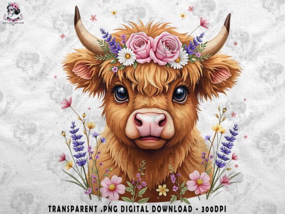 Download Boho Highland Cow and Pink Flowers - Premium Bundle