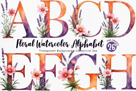 Download Lavender Flower Watercolor Alphabet PNG - Lavender flower Collection